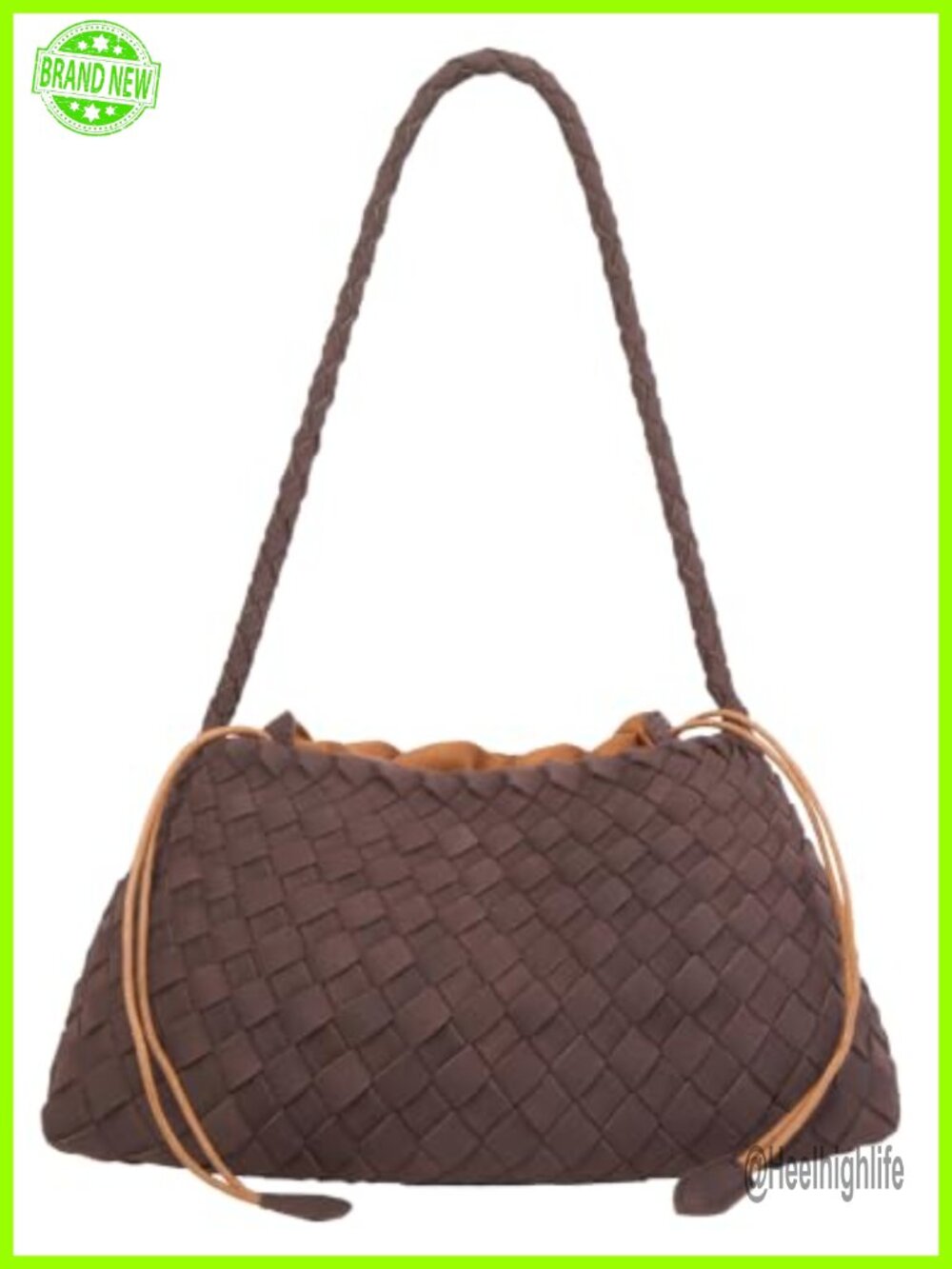 PU Leather Hobo Shoulder Bag Woven Suede Bucket Purse Tote Handbag